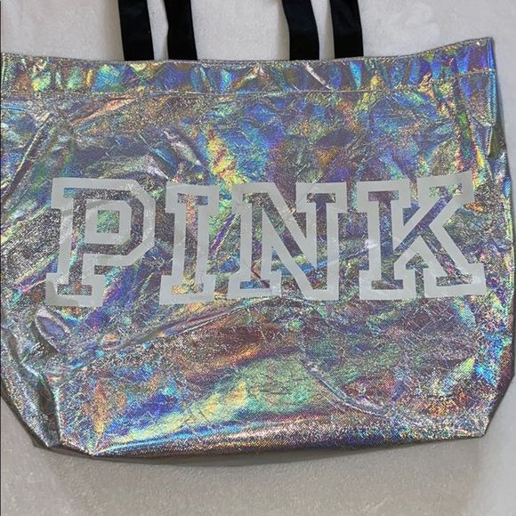 PINK Victoria's Secret Handbags - Pink Foil Iridescent Shopping Bag Reusable GUC Q